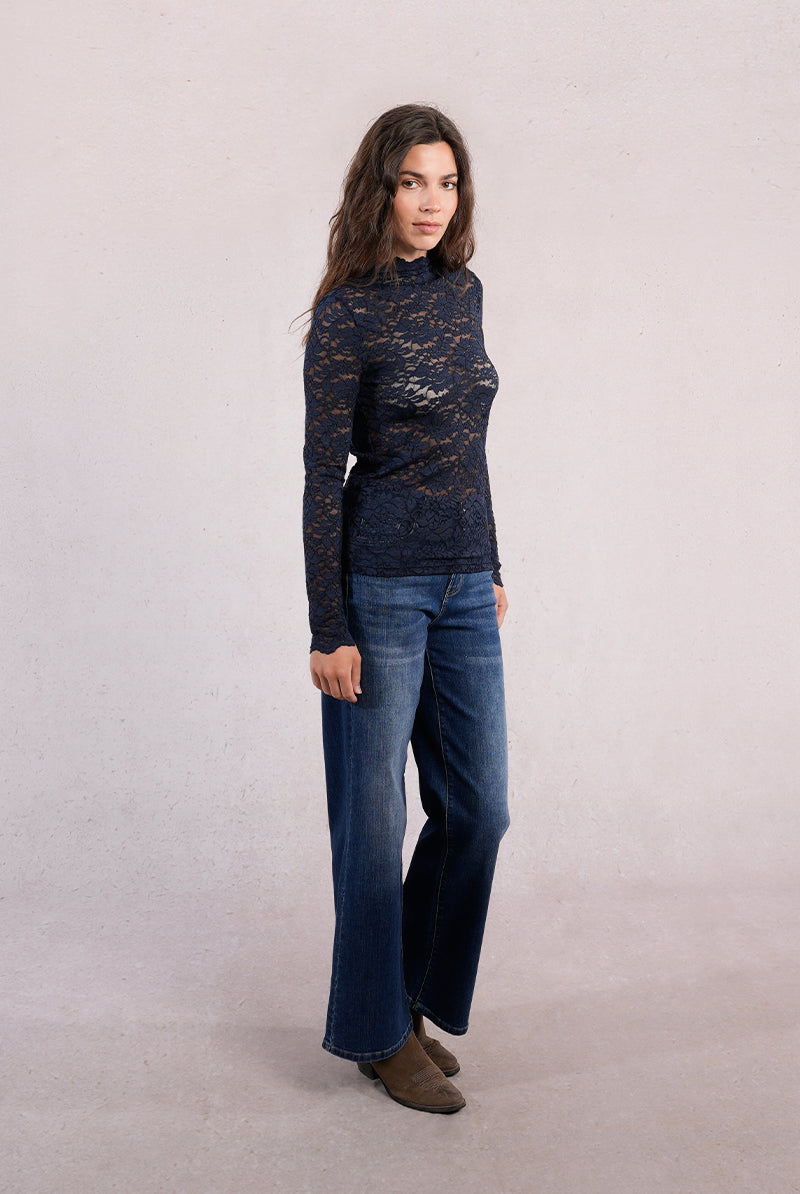 Molly Bracken Mock Neck Sheer Lace Top In Black, Cream, Navy and Pink-Lace Top-Molly Bracken-Deja Nu Boutique, Women's Fashion Boutique in Lampasas, Texas