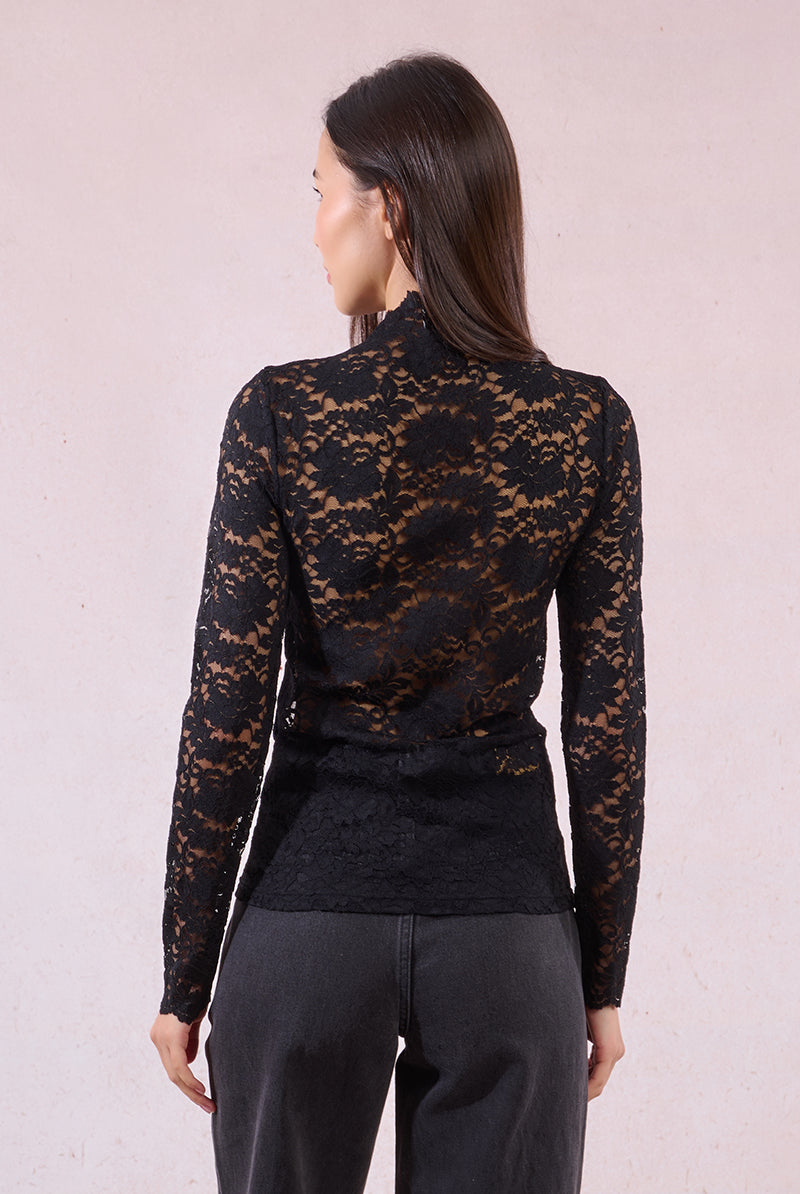 Molly Bracken Mock Neck Sheer Lace Top In Black, Cream, Navy and Pink-Lace Top-Molly Bracken-Deja Nu Boutique, Women's Fashion Boutique in Lampasas, Texas