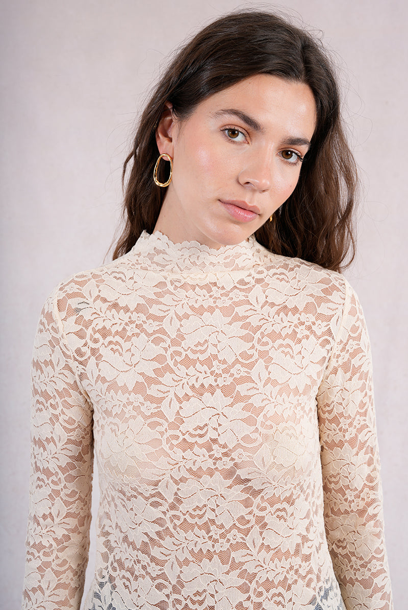 Molly Bracken Mock Neck Sheer Lace Top In Black, Cream, Navy and Pink-Lace Top-Molly Bracken-Deja Nu Boutique, Women's Fashion Boutique in Lampasas, Texas