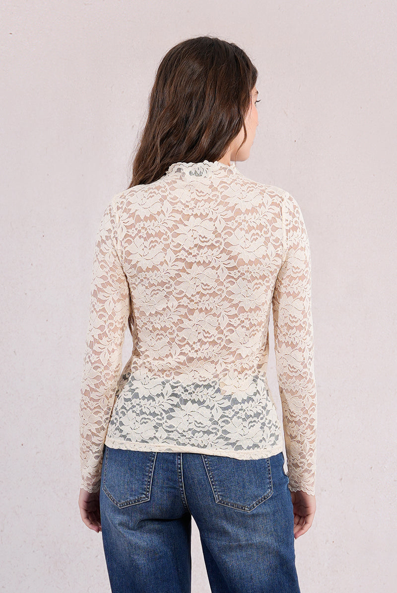 Molly Bracken Mock Neck Sheer Lace Top In Black, Cream, Navy and Pink-Lace Top-Molly Bracken-Deja Nu Boutique, Women's Fashion Boutique in Lampasas, Texas