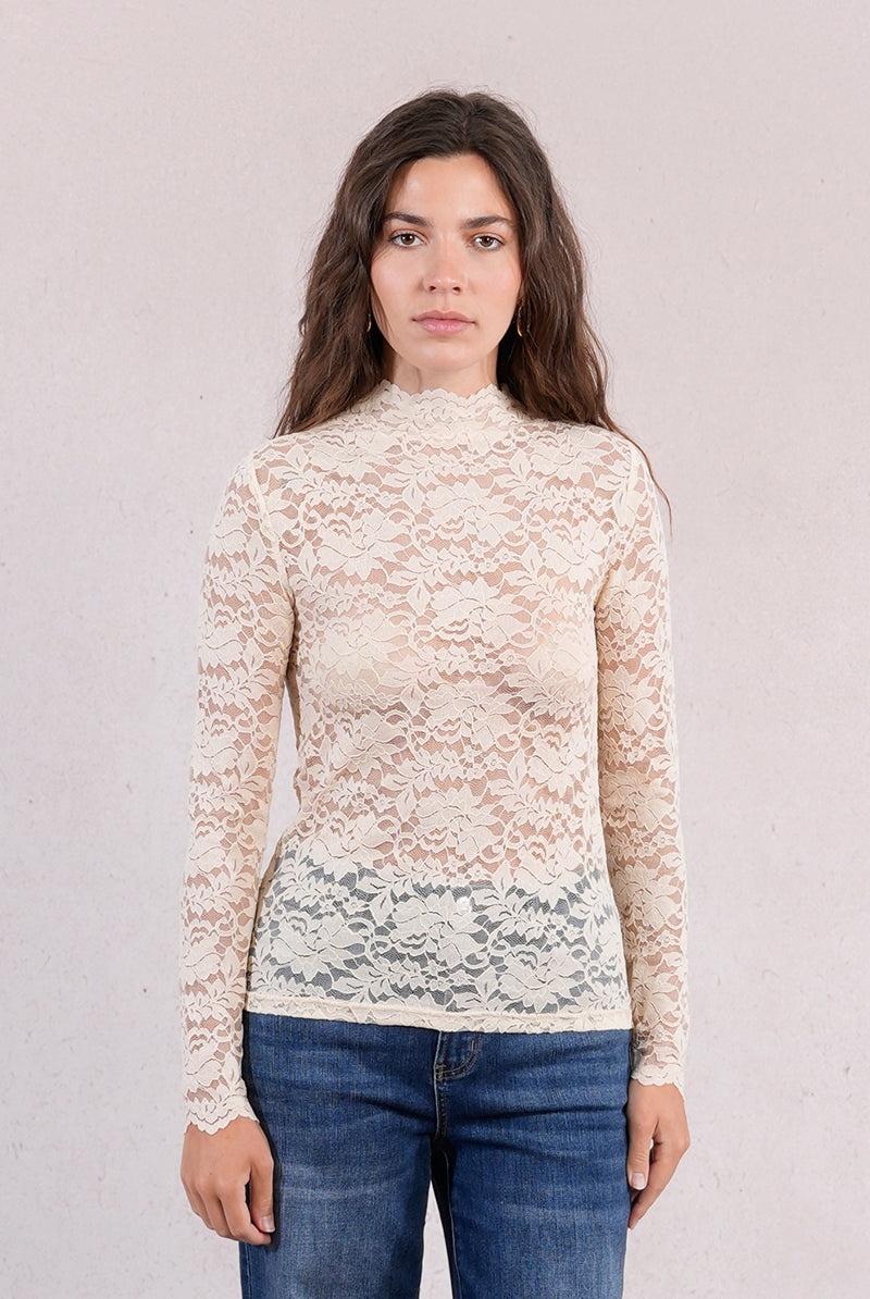 Molly Bracken Mock Neck Sheer Lace Top In Black, Cream, Navy and Pink-Lace Top-Molly Bracken-Deja Nu Boutique, Women's Fashion Boutique in Lampasas, Texas