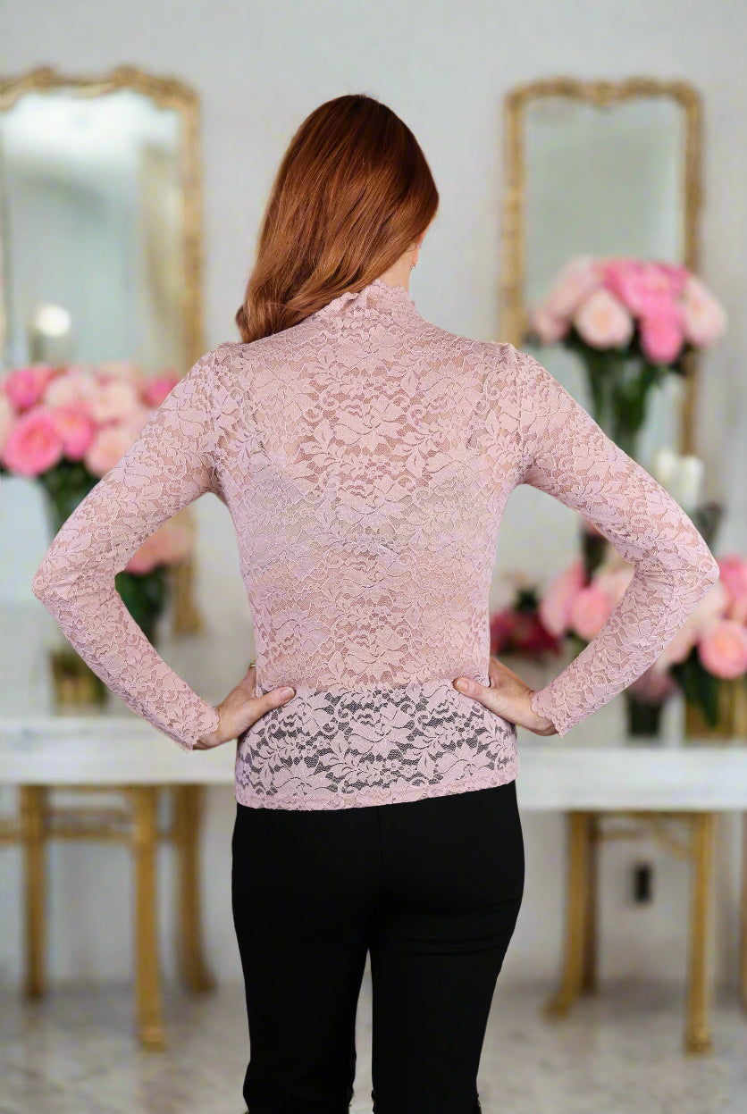 Molly Bracken Mock Neck Sheer Lace Top In Black, Cream, Navy and Pink-Lace Top-Molly Bracken-Deja Nu Boutique, Women's Fashion Boutique in Lampasas, Texas