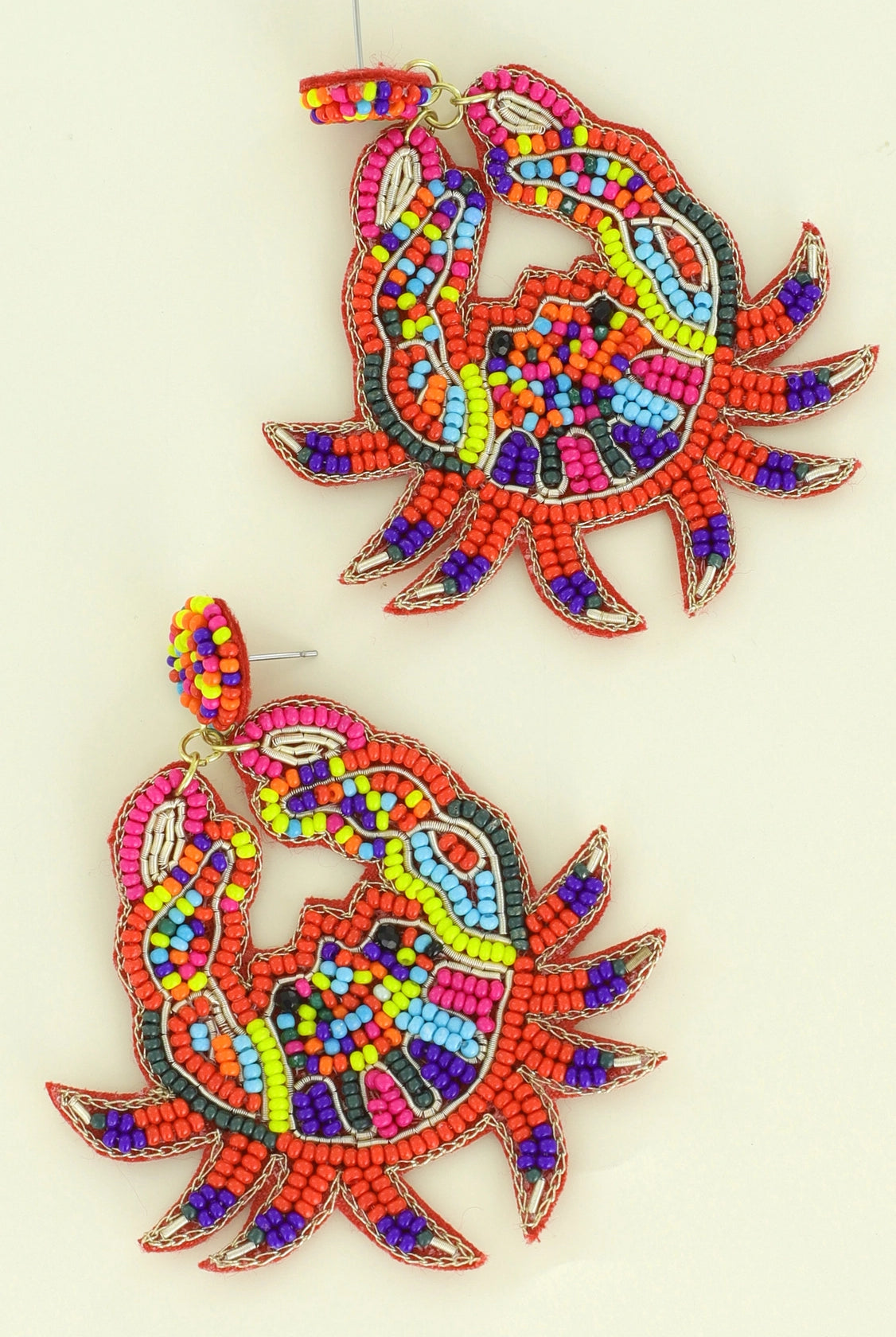 Multicolor Red Crab Seed Bead Dangle Earrings-Earrings-Deja Nu Tx-Deja Nu Boutique, Women's Fashion Boutique in Lampasas, Texas