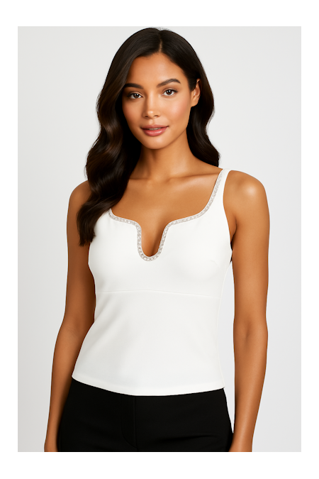 Muse for Maggy London Embellished Sweetheart Neckline Scuba Crepe Top in Ivory-Tops-Muse For Maggy London-Deja Nu Boutique, Women's Fashion Boutique in Lampasas, Texas