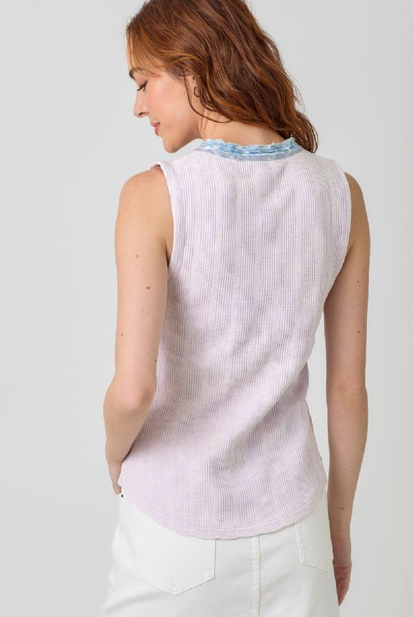 Mystree Lavender Washed Sleeveless Henley Top-Camis/Tanks-Mystree-Deja Nu Boutique, Women's Fashion Boutique in Lampasas, Texas