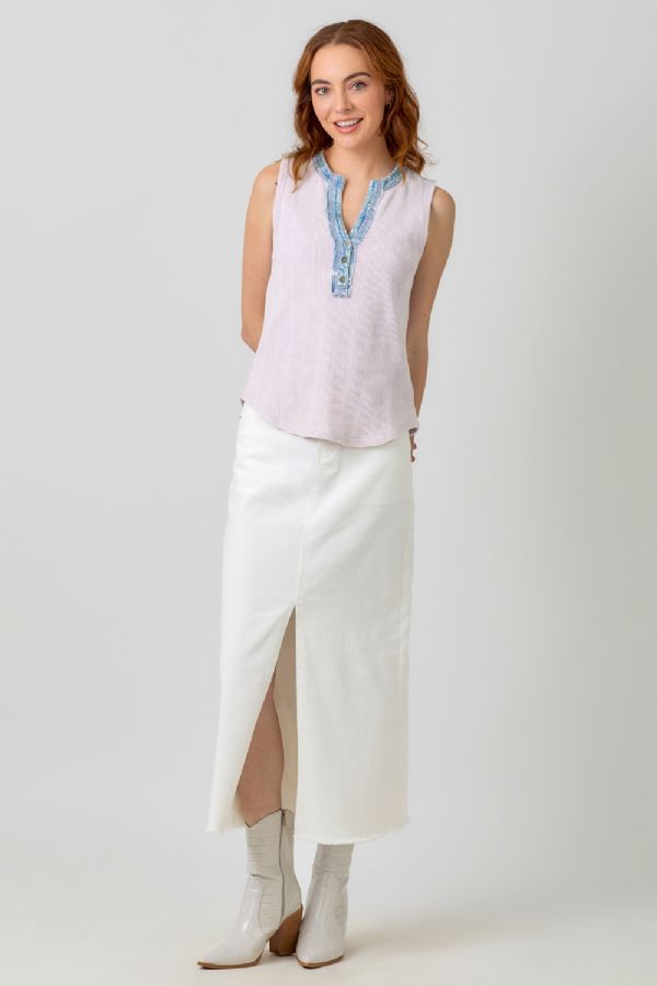 Mystree Lavender Washed Sleeveless Henley Top-Camis/Tanks-Mystree-Deja Nu Boutique, Women's Fashion Boutique in Lampasas, Texas