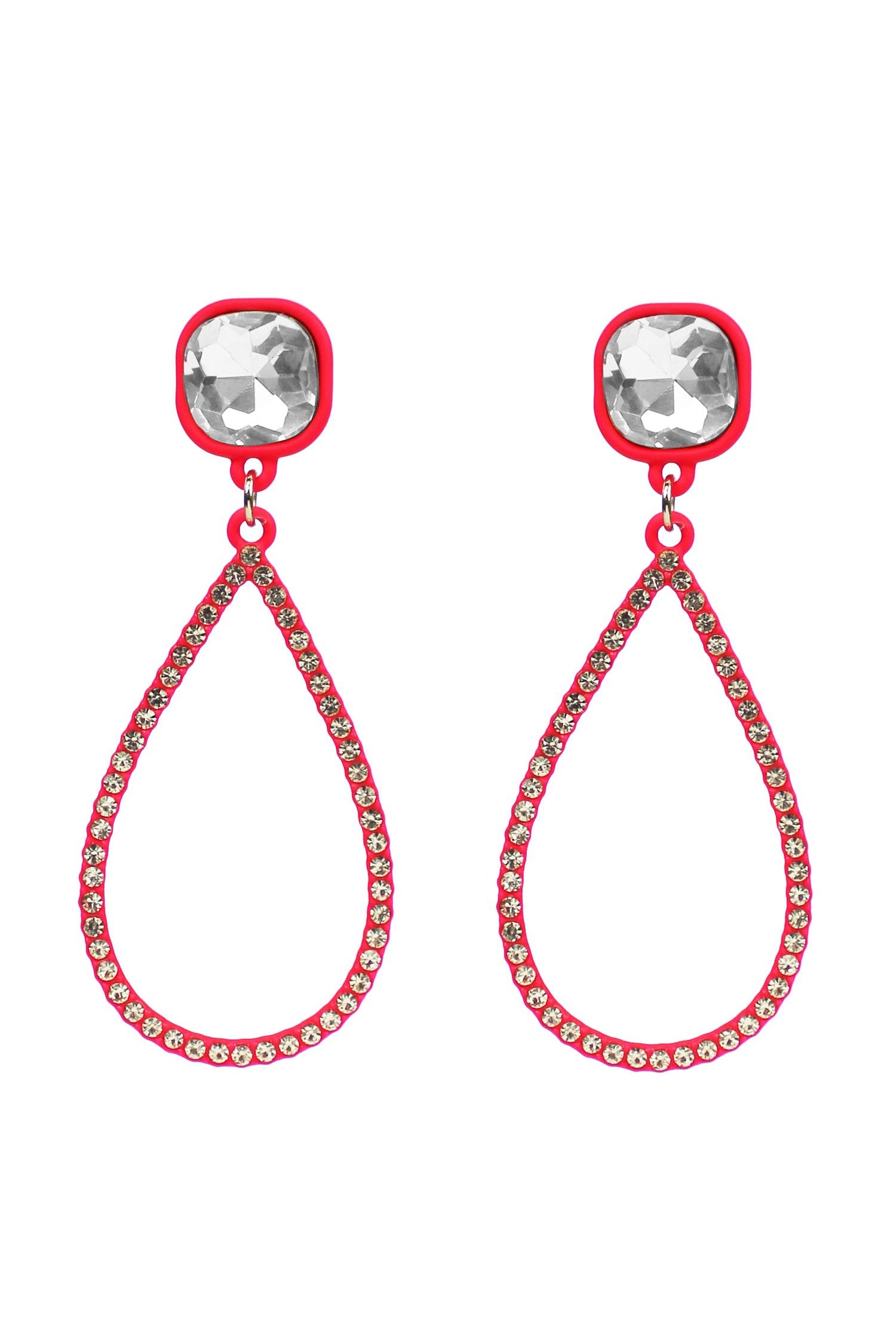 Neon Orange Dangle Rhinestone Teardrop Earring With Glass Stone Post-Earrings-Deja Nu-Deja Nu Boutique, Women's Fashion Boutique in Lampasas, Texas