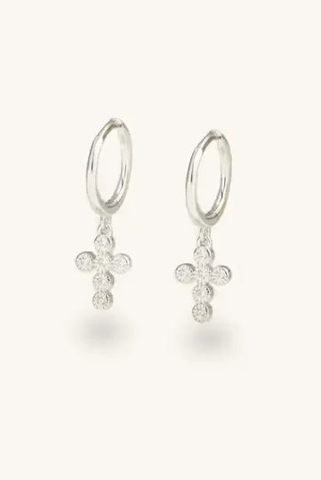 Nikki Smith Crystal Cross Huggie Earrings Waterproof Silver-Earrings-Nikki Smith-Deja Nu Boutique, Women's Fashion Boutique in Lampasas, Texas