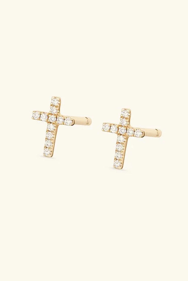 Nikki Smith Crystal Cross Stud Earrings Waterproof Gold-Earrings-Nikki Smith-Deja Nu Boutique, Women's Fashion Boutique in Lampasas, Texas