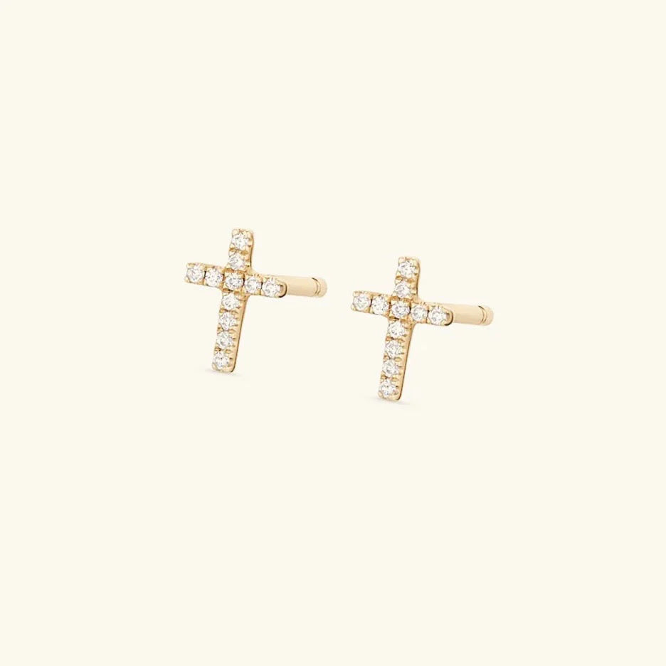 Nikki Smith Crystal Cross Stud Earrings Waterproof Gold-Earrings-Nikki Smith-Deja Nu Boutique, Women's Fashion Boutique in Lampasas, Texas