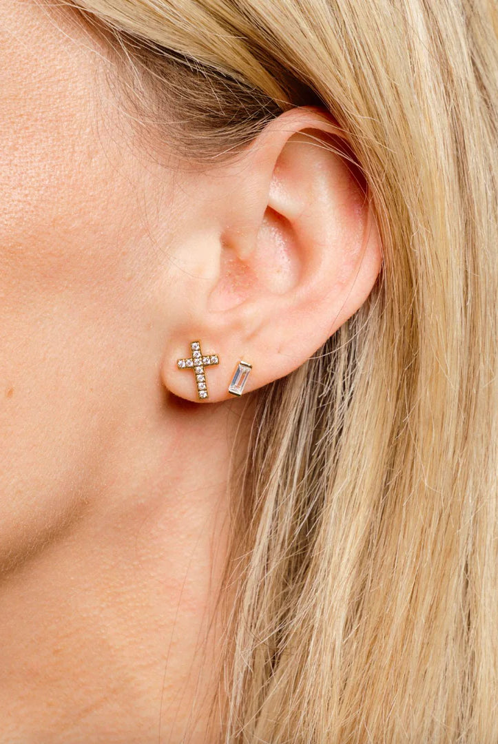 Nikki Smith Crystal Cross Stud Earrings Waterproof Gold-Earrings-Nikki Smith-Deja Nu Boutique, Women's Fashion Boutique in Lampasas, Texas