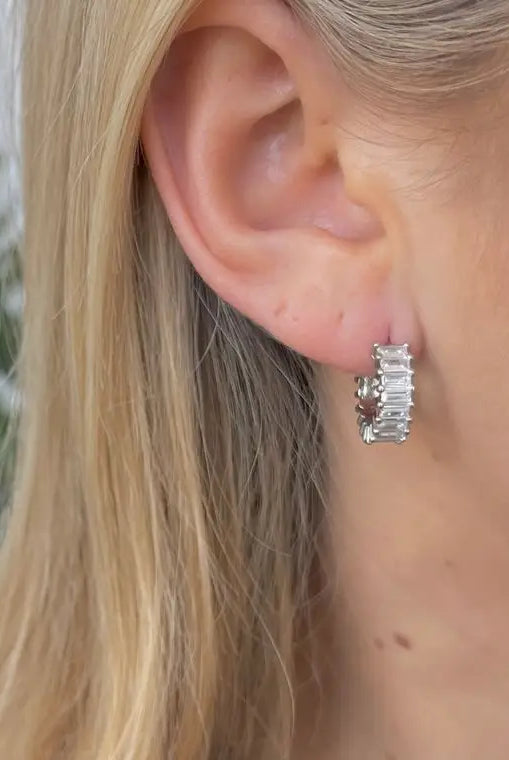 Nikki Smith Esther Diamond Hoop Earrings Waterproof Silver-Earrings-Nikki Smith-Deja Nu Boutique, Women's Fashion Boutique in Lampasas, Texas