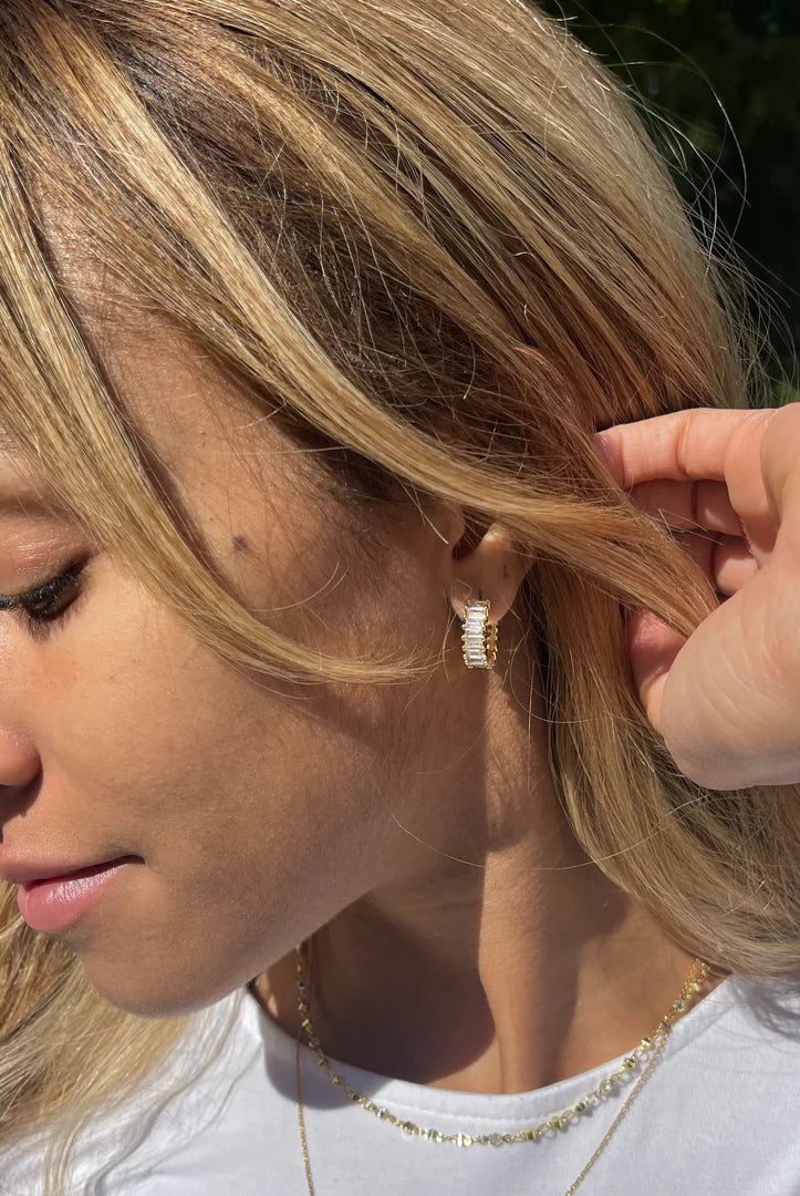 Nikki Smith Gold Crystal Shimmer Hoops Waterproof-Earrings-Nikki Smith-Deja Nu Boutique, Women's Fashion Boutique in Lampasas, Texas