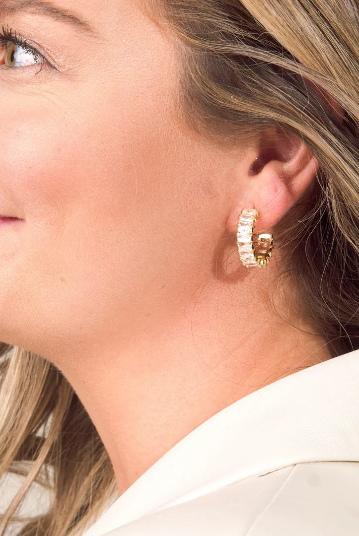 Nikki Smith Gold Crystal Shimmer Hoops Waterproof-Earrings-Nikki Smith-Deja Nu Boutique, Women's Fashion Boutique in Lampasas, Texas