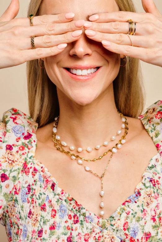 Nikki Smith Lucia Pearl Choker Waterproof Gold-Necklaces-Nikki Smith-Deja Nu Boutique, Women's Fashion Boutique in Lampasas, Texas