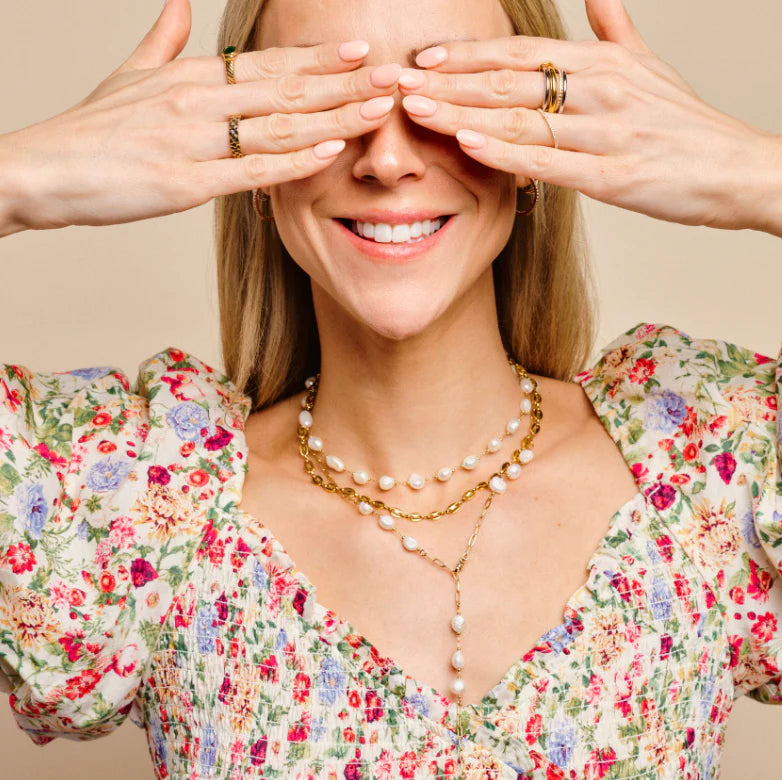 Nikki Smith Lucia Pearl Choker Waterproof Gold-Necklaces-Nikki Smith-Deja Nu Boutique, Women's Fashion Boutique in Lampasas, Texas