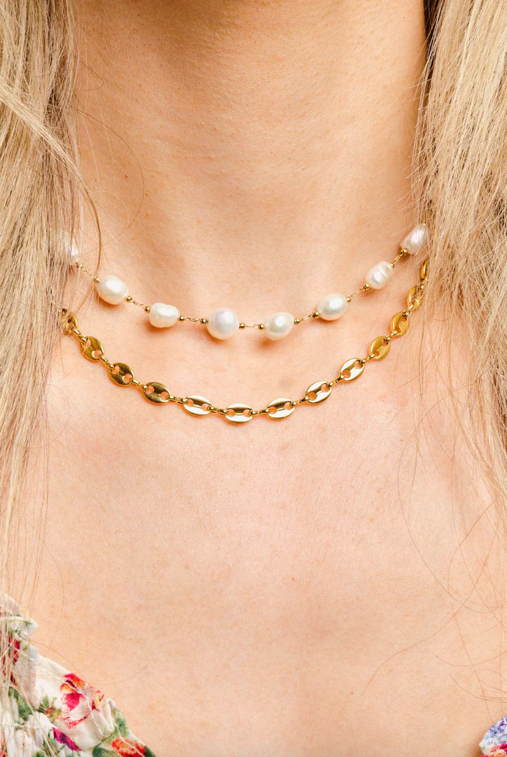 Nikki Smith Lucia Pearl Choker Waterproof Gold-Necklaces-Nikki Smith-Deja Nu Boutique, Women's Fashion Boutique in Lampasas, Texas