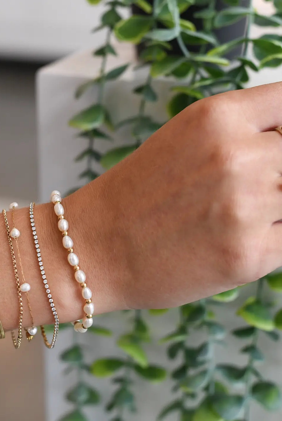 Nikki Smith Percy Pearl Bracelet Waterproof Gold-Bracelets-Nikki Smith-Deja Nu Boutique, Women's Fashion Boutique in Lampasas, Texas