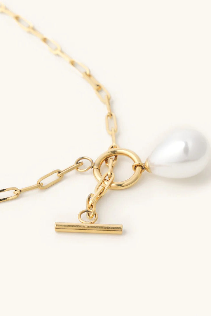 Nikki Smith Ursula Pearl Toggle Necklace Waterproof Gold-Necklaces-Nikki Smith-Deja Nu Boutique, Women's Fashion Boutique in Lampasas, Texas