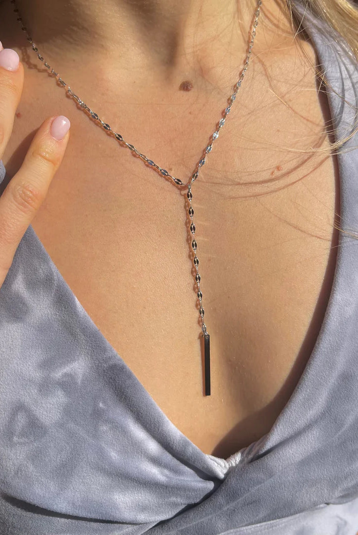 Nikki Smith Waterproof Silver Shimmer Lariat Necklace-Necklaces-Nikki Smith-Deja Nu Boutique, Women's Fashion Boutique in Lampasas, Texas