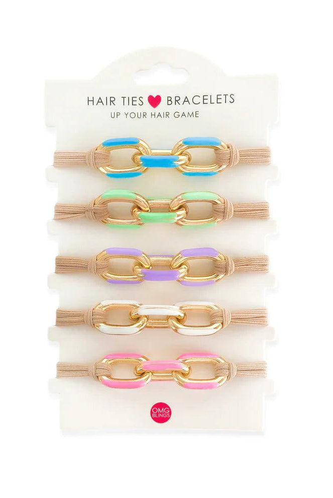 OMG BLING FIVE PIECE Enamel Hair Tie - Bracelet Set In Pastels-Hair Ties-OMG BLINGS-Deja Nu Boutique, Women's Fashion Boutique in Lampasas, Texas