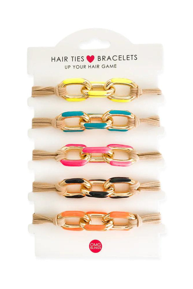 OMG BLING Five Piece Enamel Hair Tie - Bracelet Set With Tan Tie-Hair Ties-OMG BLINGS-Deja Nu Boutique, Women's Fashion Boutique in Lampasas, Texas