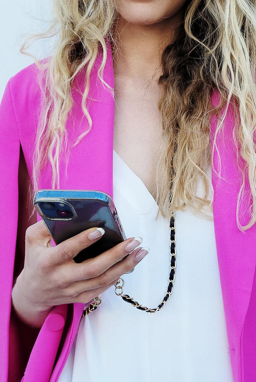 OMG BLING Long Vegan Leather Cellphone Chain In Black-Handbags, Wallets & Cases-OMG BLINGS-Deja Nu Boutique, Women's Fashion Boutique in Lampasas, Texas