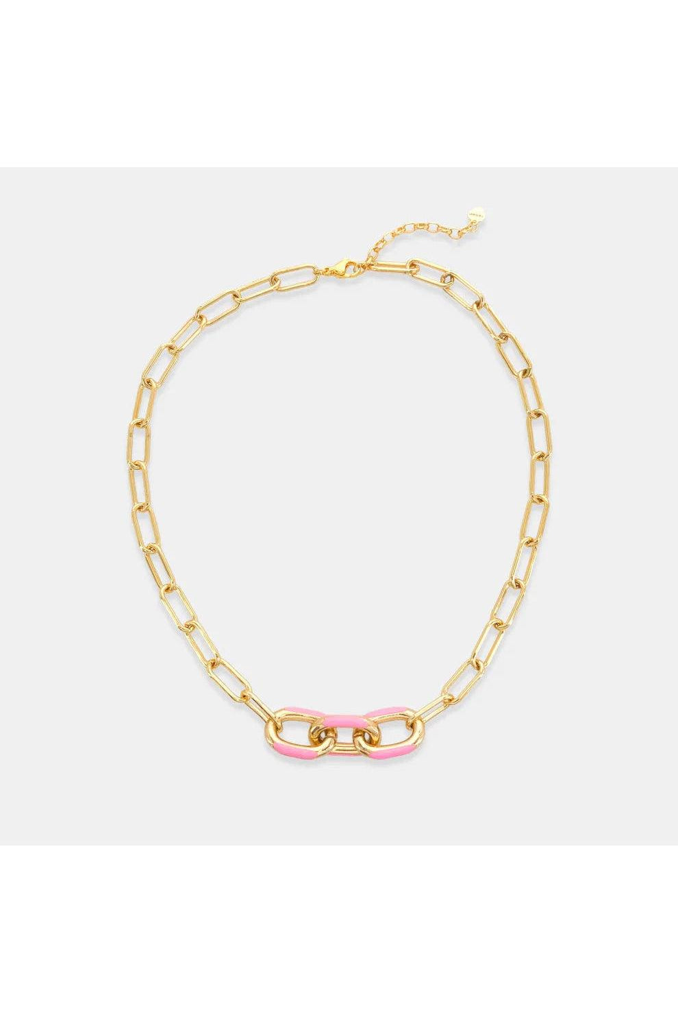 Omg Bling Pink Enamel Paperclip Chain Necklace-Necklaces-OMG BLINGS-Deja Nu Boutique, Women's Fashion Boutique in Lampasas, Texas