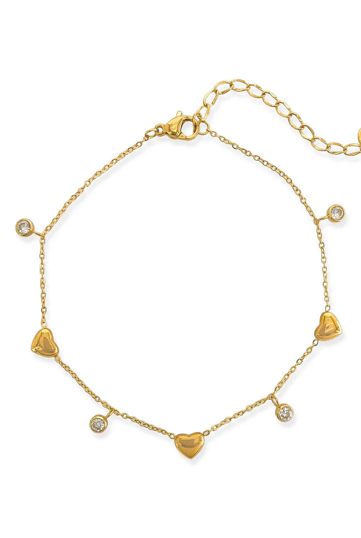 OMG Bling Water Resistant Heart and Rhinestone Anklet In Gold Or Silver-Anklets-OMG BLINGS-Deja Nu Boutique, Women's Fashion Boutique in Lampasas, Texas