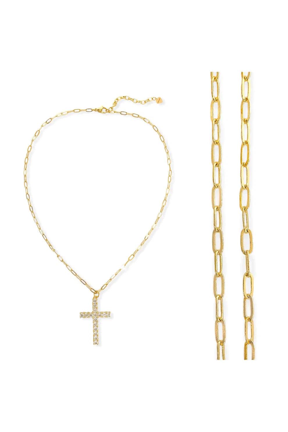 Omg Bling CZ Cross Necklace In Gold-Necklaces-OMG BLINGS-Deja Nu Boutique, Women's Fashion Boutique in Lampasas, Texas