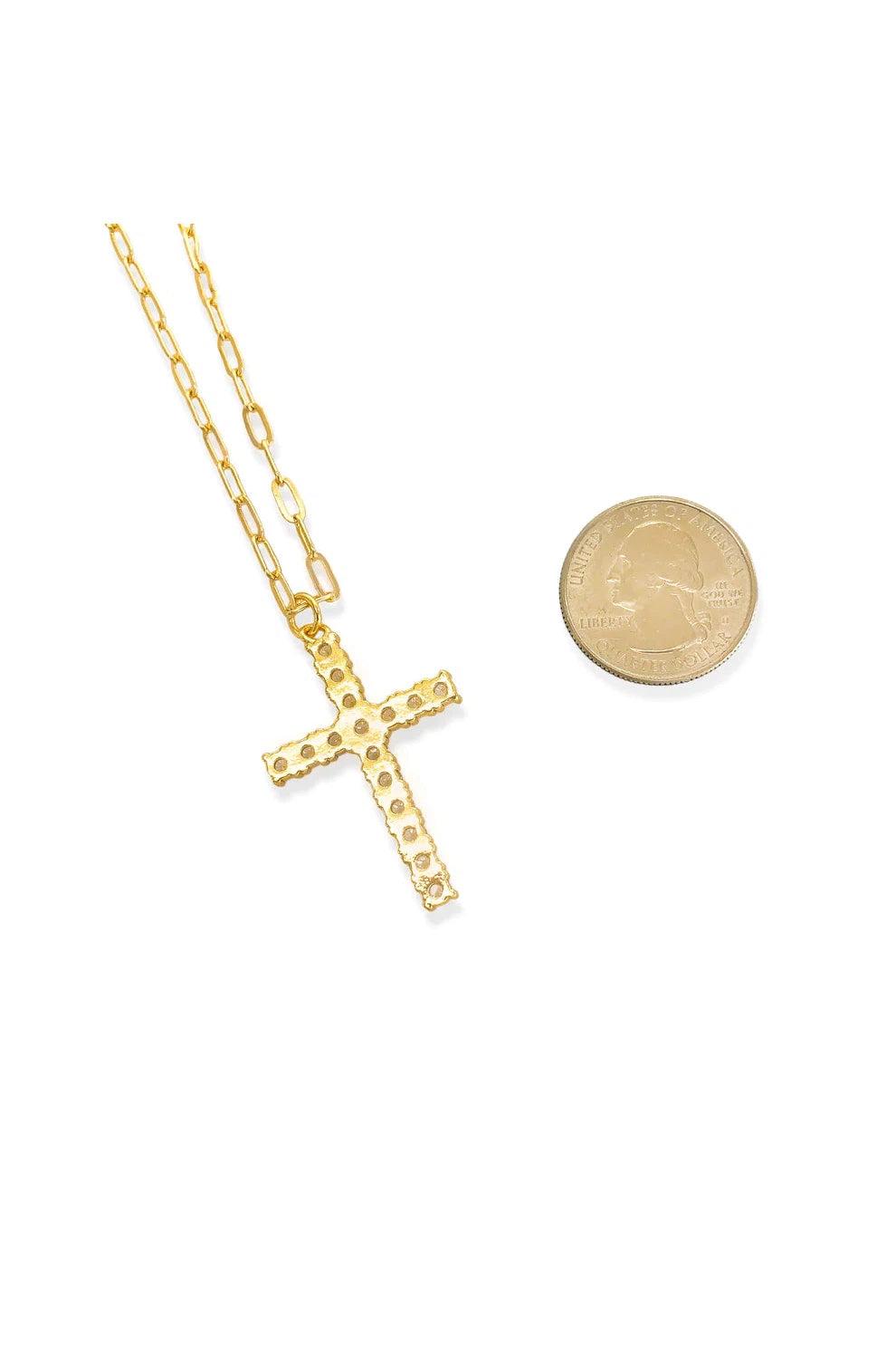 Omg Bling CZ Cross Necklace In Gold-Necklaces-OMG BLINGS-Deja Nu Boutique, Women's Fashion Boutique in Lampasas, Texas