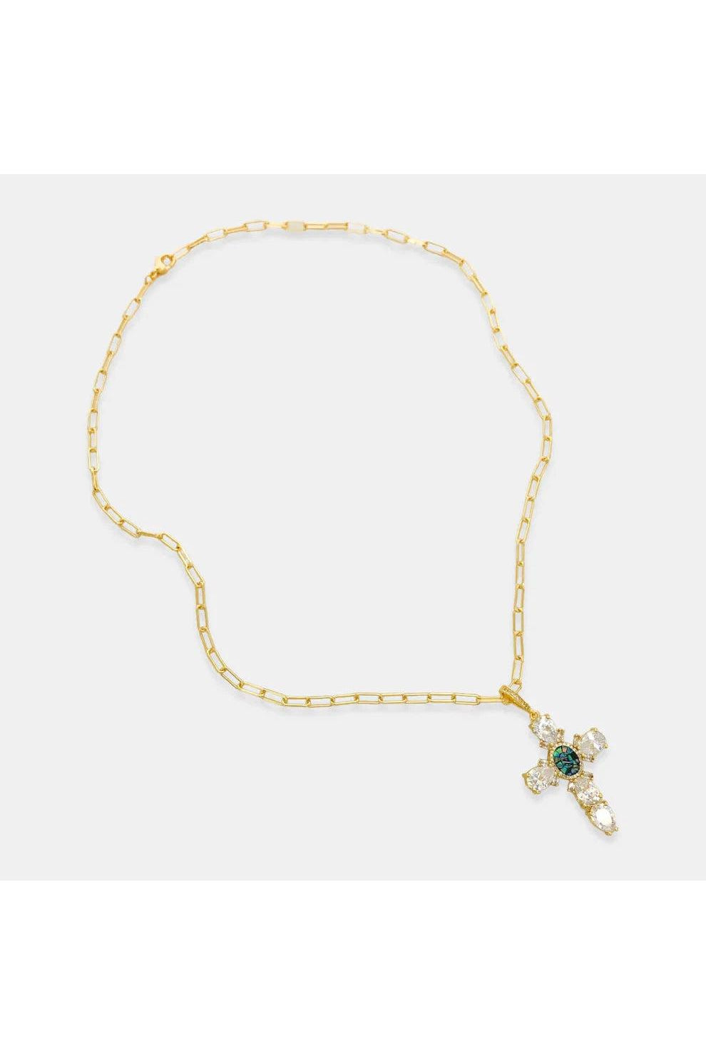 Omg Bling CZ Cross Necklace With Opal Center-Necklaces-OMG BLINGS-Deja Nu Boutique, Women's Fashion Boutique in Lampasas, Texas