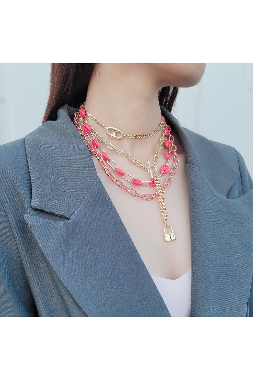 Omg Bling Enamel Paperclip Chain Necklace In Hot Pink-Necklaces-OMG BLINGS-Deja Nu Boutique, Women's Fashion Boutique in Lampasas, Texas