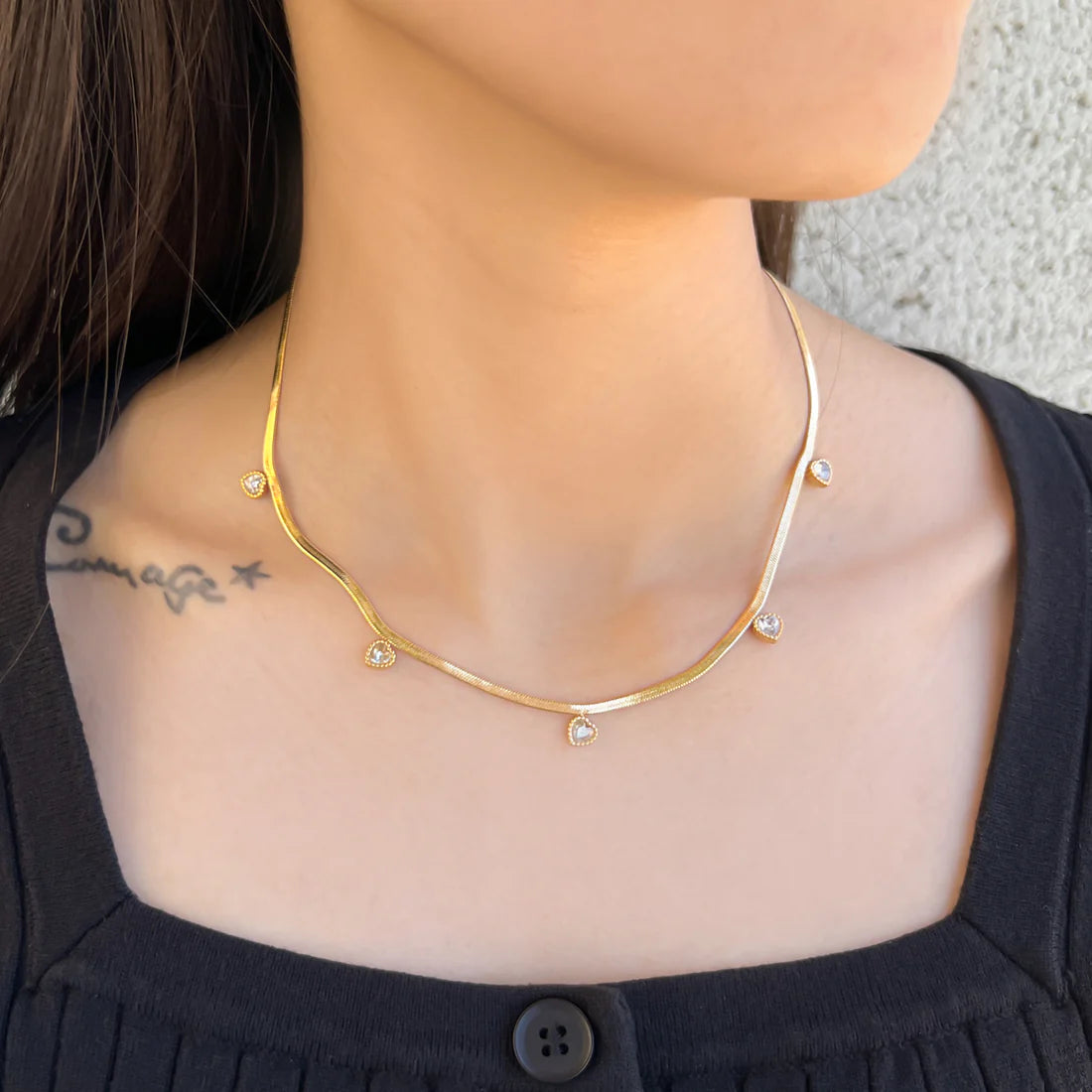 Omg Bling Water-Resistant Herringbone Necklace With Hearts-Necklaces-OMG BLINGS-Deja Nu Boutique, Women's Fashion Boutique in Lampasas, Texas