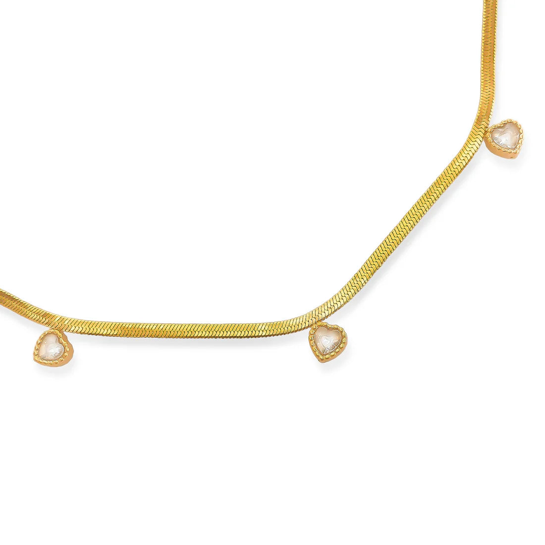 Omg Bling Water-Resistant Herringbone Necklace With Hearts-Necklaces-OMG BLINGS-Deja Nu Boutique, Women's Fashion Boutique in Lampasas, Texas