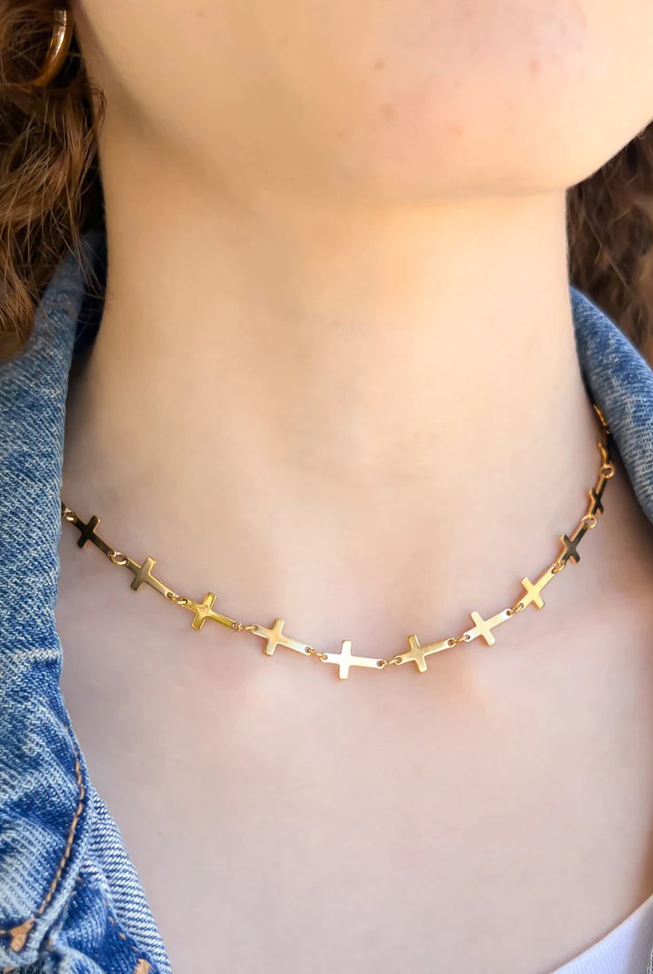 Omg Bling Water Resistant Cross Choker Necklace-Necklaces-OMG BLINGS-Deja Nu Boutique, Women's Fashion Boutique in Lampasas, Texas