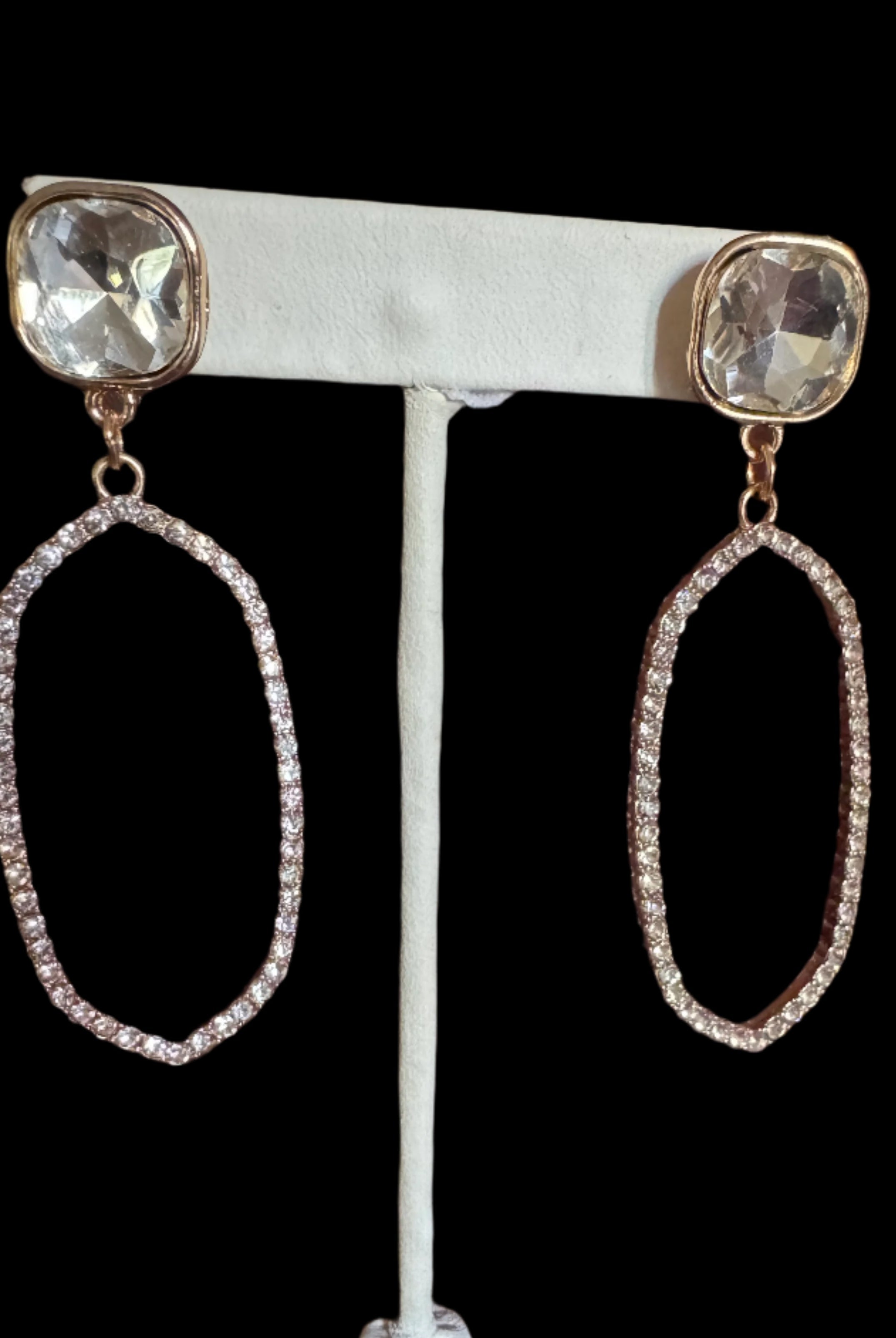 Oval Crystal Drop Earrings – Gold Setting | Elegant Lightweight Sparkle-Earrings-Deja Nu Tx-Deja Nu Boutique, Women's Fashion Boutique in Lampasas, Texas