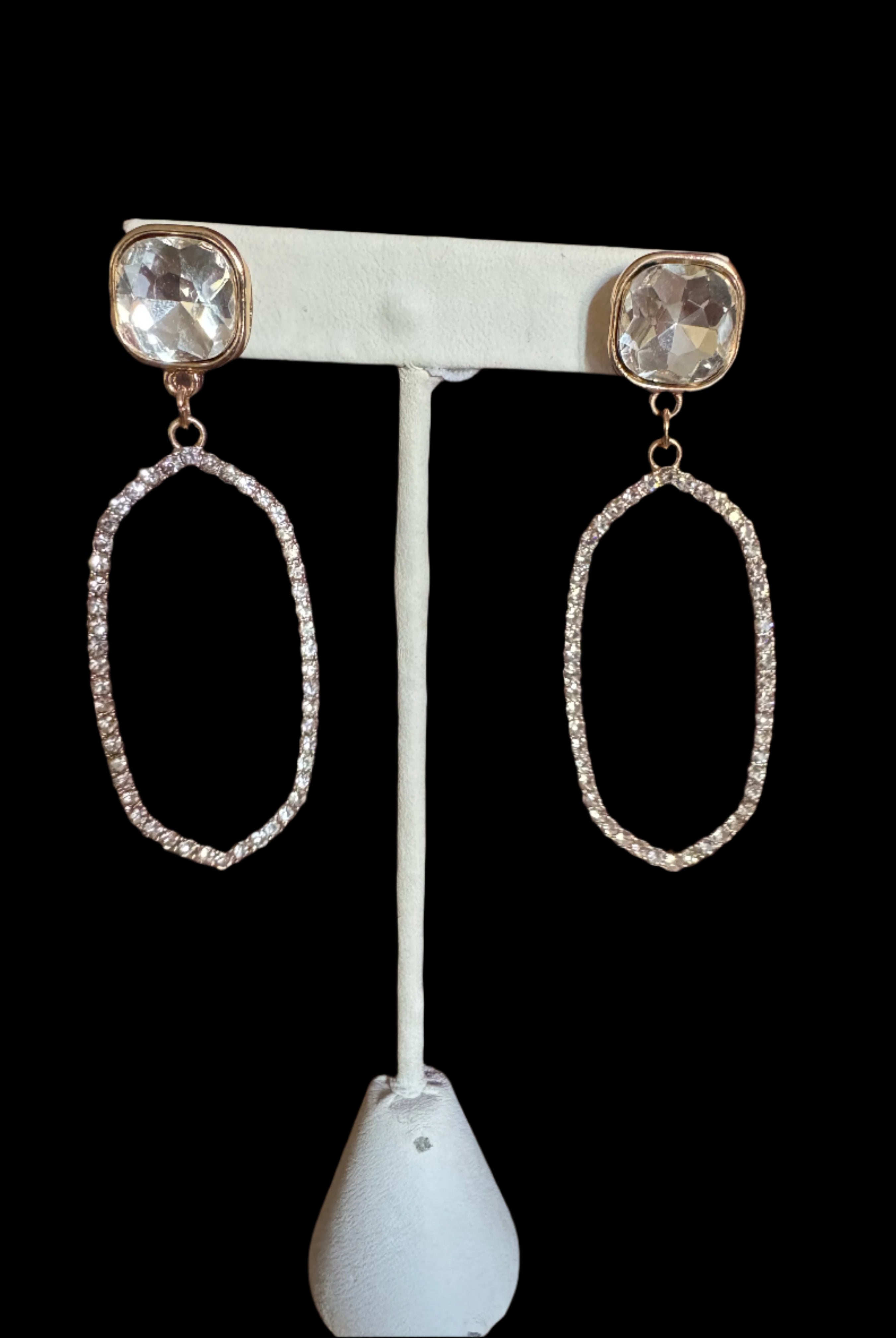 Oval Crystal Drop Earrings – Gold Setting | Elegant Lightweight Sparkle-Earrings-Deja Nu Tx-Deja Nu Boutique, Women's Fashion Boutique in Lampasas, Texas