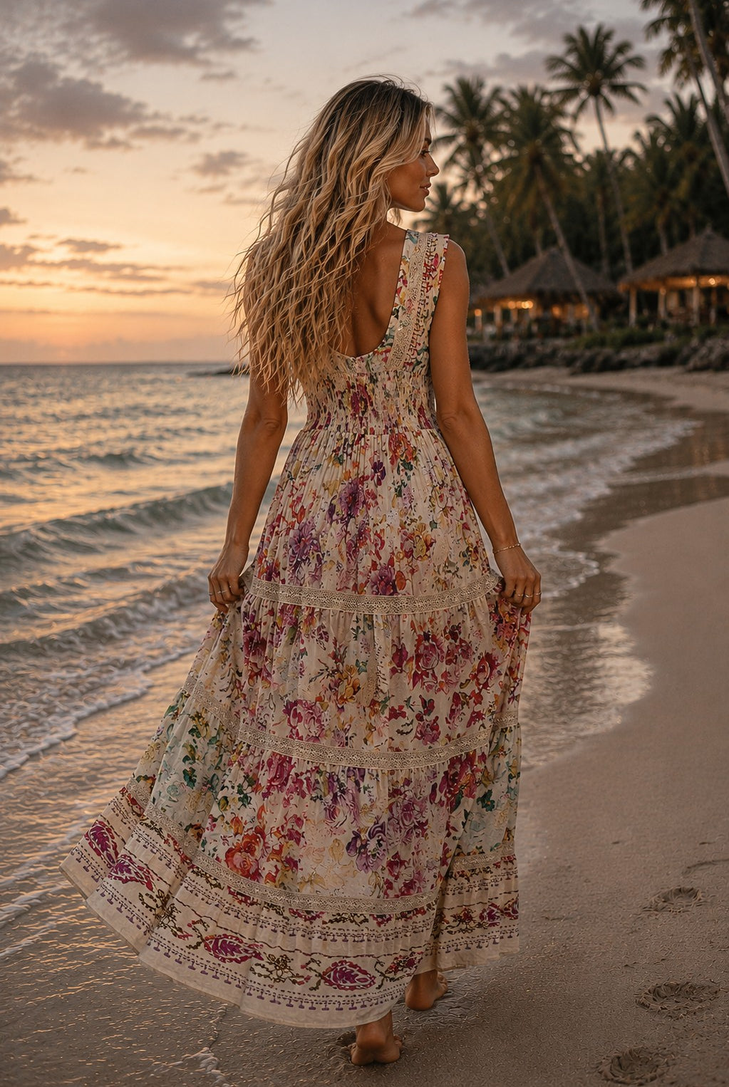POL Cream Multi Floral Smocked Maxi Dress-Maxi Dresses-POL-Deja Nu Boutique, Women's Fashion Boutique in Lampasas, Texas