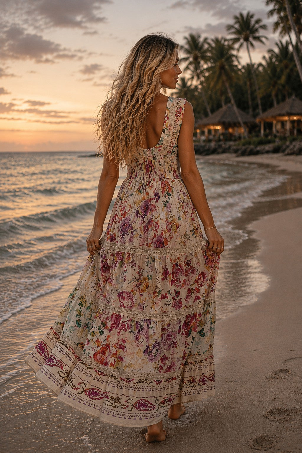 POL Cream Multi Floral Smocked Maxi Dress-Maxi Dresses-POL-Deja Nu Boutique, Women's Fashion Boutique in Lampasas, Texas