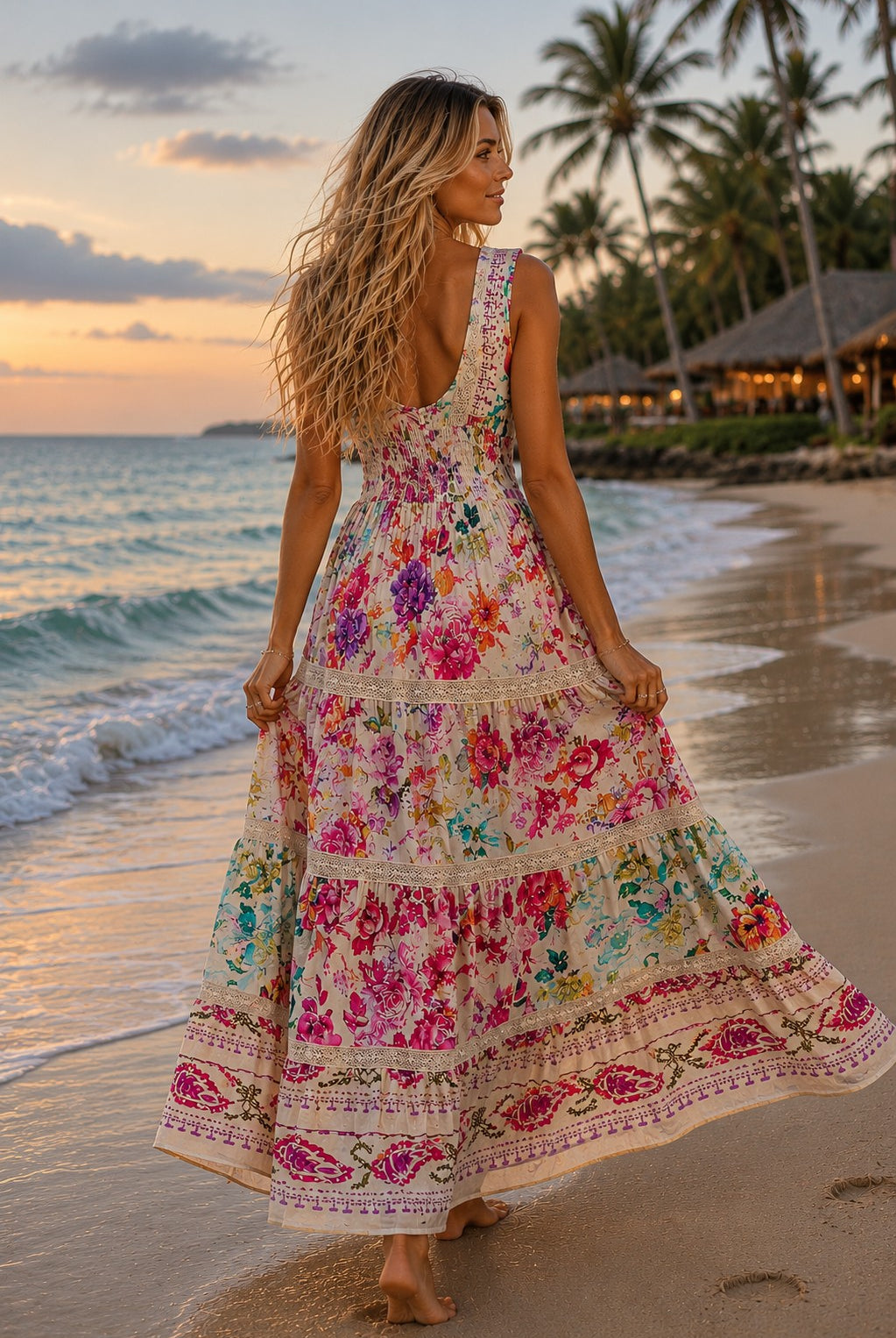 POL Cream Multi Floral Smocked Maxi Dress-Maxi Dresses-POL-Deja Nu Boutique, Women's Fashion Boutique in Lampasas, Texas