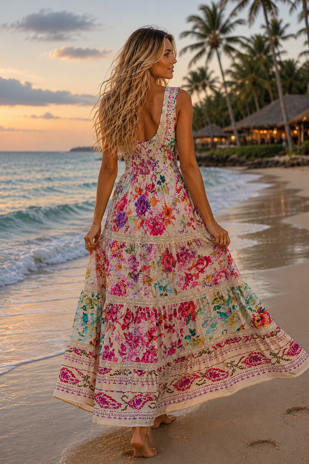 POL Cream Multi Floral Smocked Maxi Dress-Maxi Dresses-POL-Deja Nu Boutique, Women's Fashion Boutique in Lampasas, Texas