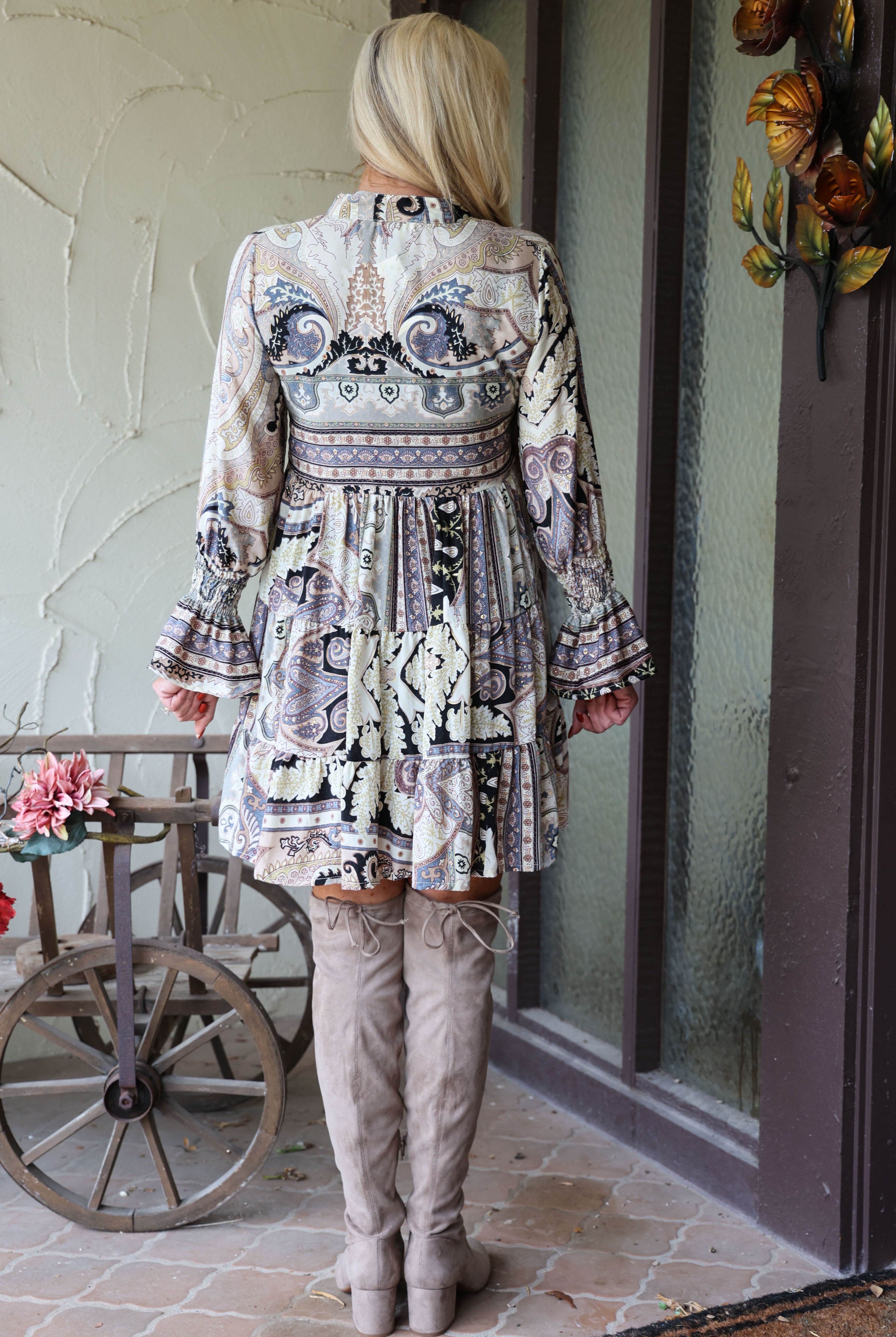 Paani Boho Short Baby Doll Paisley Dress In Grey-Short Dresses-Paani-Deja Nu Boutique, Women's Fashion Boutique in Lampasas, Texas