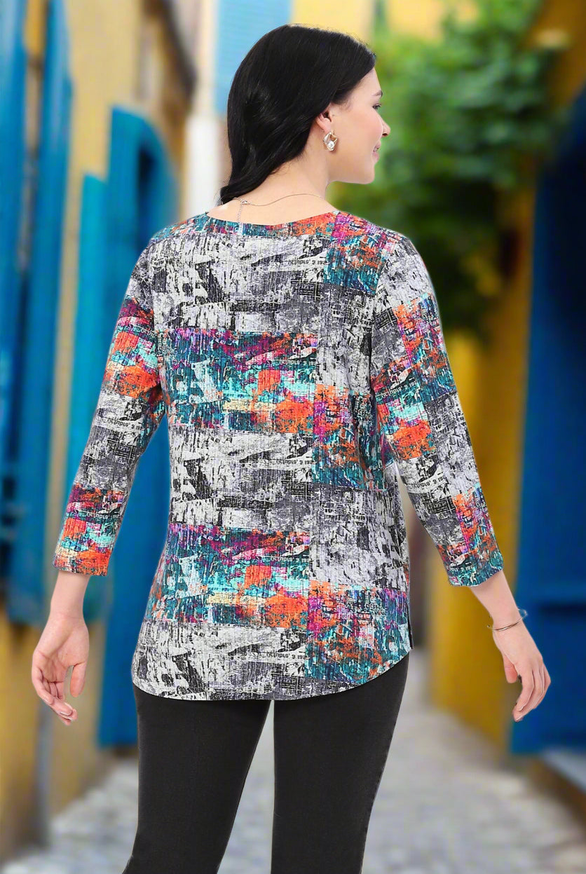 Parsley & Sage Peggy Print Three-Quarter Sleeve Top-Tops-Parsley & Sage-Deja Nu Boutique, Women's Fashion Boutique in Lampasas, Texas