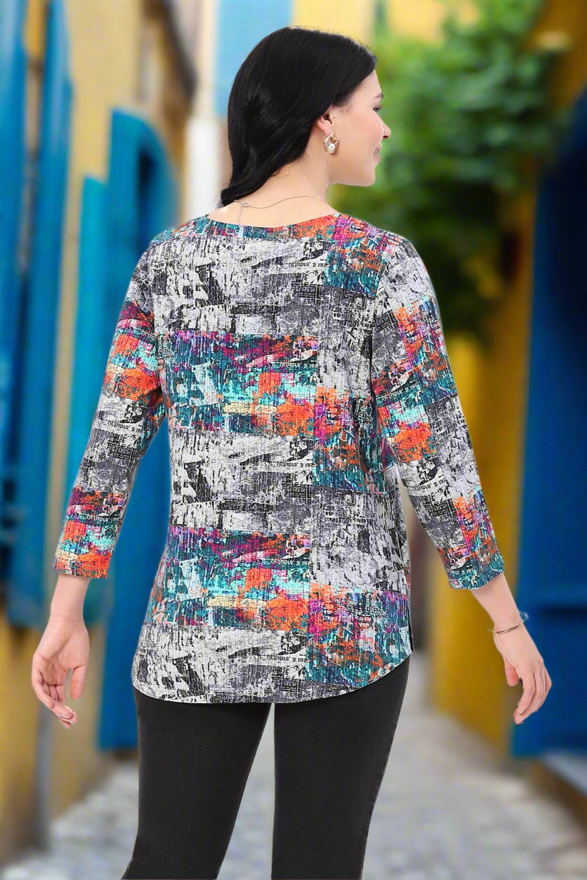 Parsley & Sage Peggy Print Three-Quarter Sleeve Top-Tops-Parsley & Sage-Deja Nu Boutique, Women's Fashion Boutique in Lampasas, Texas