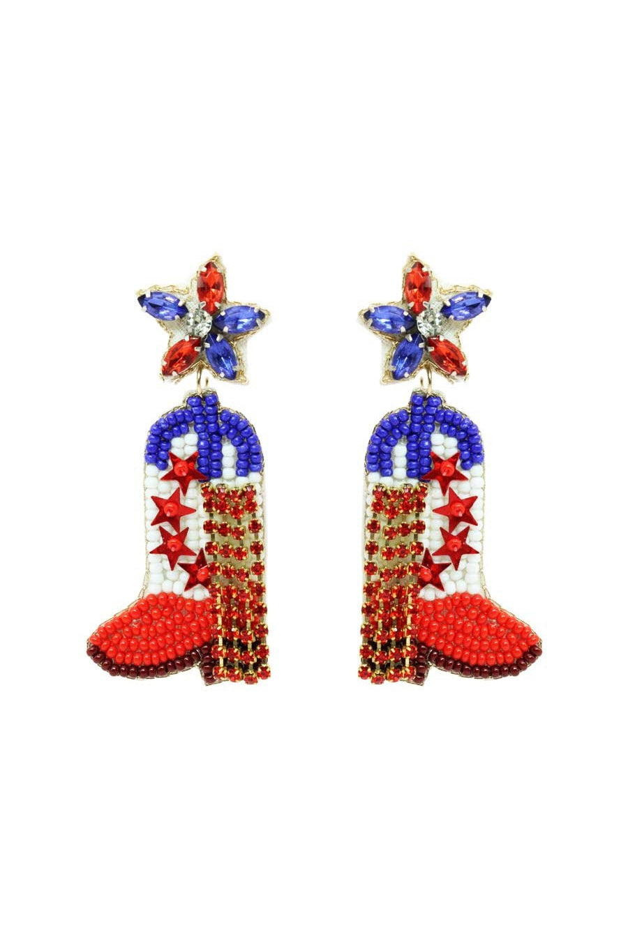 Patriotic Hoedown: Red, White & Blue Cowboy Boot Earrings-Earrings-Deja Nu-Deja Nu Boutique, Women's Fashion Boutique in Lampasas, Texas