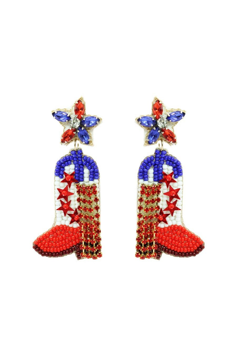 Patriotic Hoedown: Red, White & Blue Cowboy Boot Earrings-Earrings-Deja Nu-Deja Nu Boutique, Women's Fashion Boutique in Lampasas, Texas