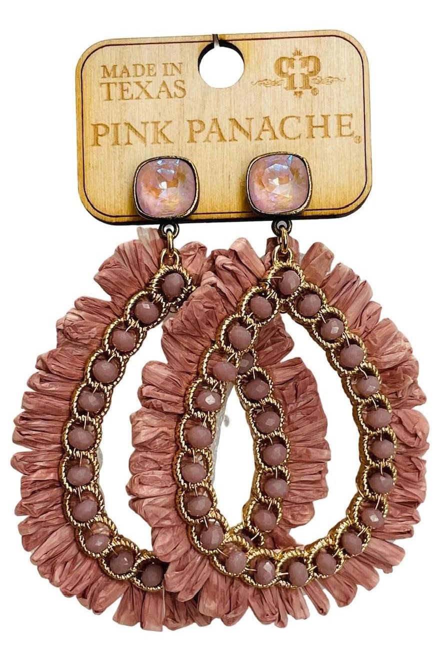 Pink Panache 10mm Bronze Dusty Pink Cushion Cut Post On Dusty Pink Bead And Raffia Teardrop Earring-Earrings-Pink Panache-Deja Nu Boutique, Women's Fashion Boutique in Lampasas, Texas