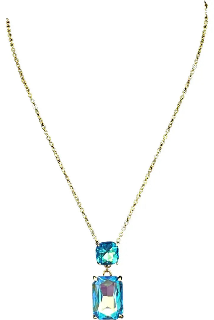 Pink Panache Aquamarine AB Double Drop Necklace On Gold Chain-Necklaces-Pink Panache-Deja Nu Boutique, Women's Fashion Boutique in Lampasas, Texas