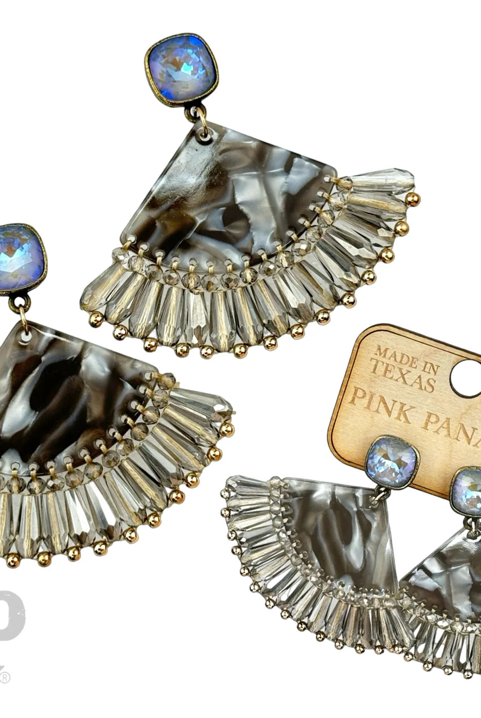 Pink Panache Black Acrylic Fan Earring with Austrian Crystal-Earrings-Pink Panache-Deja Nu Boutique, Women's Fashion Boutique in Lampasas, Texas